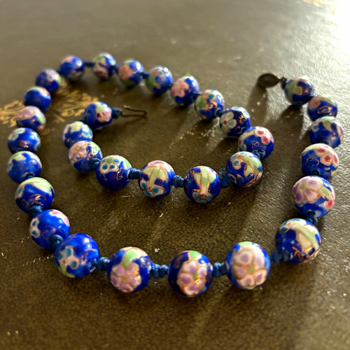 Vintage blue floral cloisonné - vintage,
