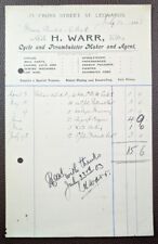 1903 H. Warr, Cycle & Perambulator Maker, St Leonards, Invoice