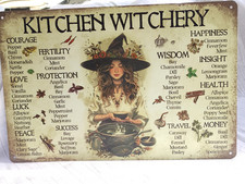 Kitchen Witch herbs and meaning spells Vintage Style Metal Sig, cafe,home