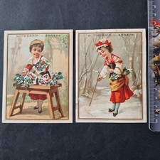2 CHROMOS THERRIN Angers Flower Seller 19th Century Old Scrap 19thC
