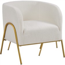 Contemporary Accent Armchair with Golden Metal Legs Boucle Barrel Accent Chair