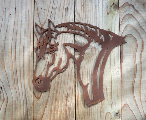 Rusty metal horse head - metal, garden
