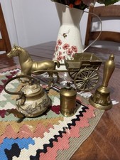 Vintage Old Antique BRASS Horse closed carriage pulling cart OldeEnglish 15"long