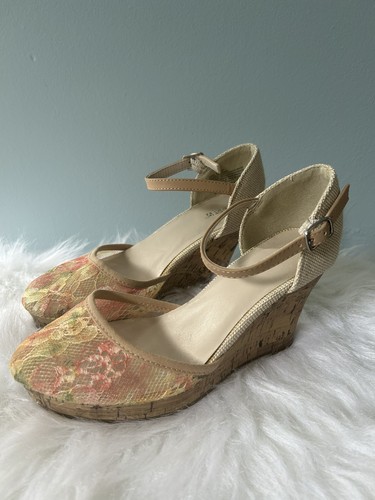 Apt floral cork wedge heels - 9,