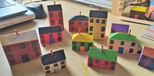 TEN LITTLE WOODEN HOUSES HAND PAINTED FOR CHILDREN TO ROLE PLAY WITH