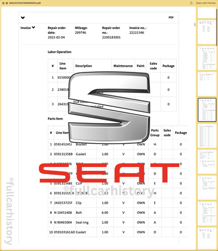 Seat service history check - service,