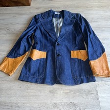 Vintage 1970,s Brand New Denim Jacket With Tan Cuffs / Shoulder 2 Button