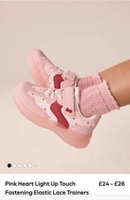 Next Pink Heart Light Up Touch Fastening Elastic Lace Trainers UK Size 5 (Child)