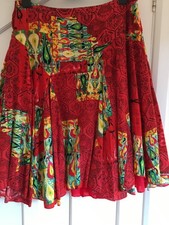 Joe Browns 12 boho red multi coloured tiered flared hitched full lined skirt