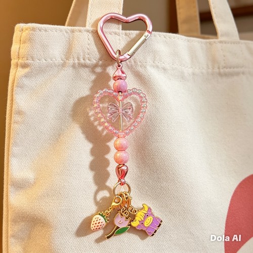 Pink heart bag charm - pink,