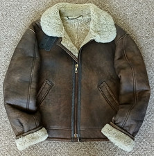 SUPERB VINTAGE SHEEPSKIN LEATHER JACKET - L -  1940s AVIATOR / RAF BOMBER STYLE