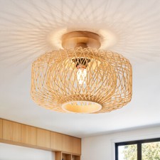 Chic Bamboo Woven Ceiling Light Bohemian Chandelier Pendant Lights Living Room
