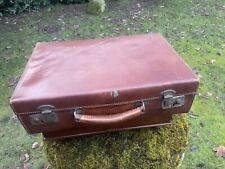 Small Vintage Tan Leather Suitcase Makers Bracher`s Bristol 16" x 11" + Key Ex