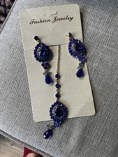 blue kundan tika with earring set jewellery indian pakistani style jewelry