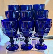 LIBBY USA VINTAGE DURATUFF GIBRALTAR COBALT BLUE GOBLETS X 9