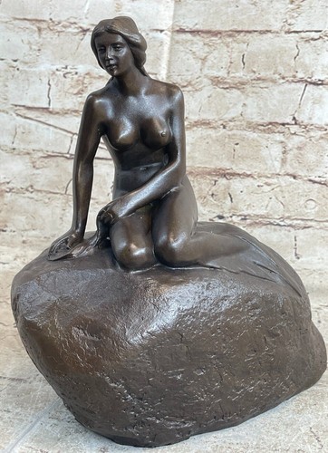 Nude bronze mermaid dolphin - bronze,