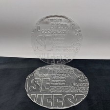 Clear Pressed Glass Cheese Serving Plate x2 Embossed Cheese Names 18cm