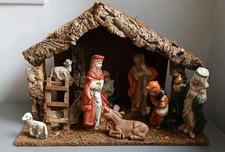 Large Christmas Nativity Set Stable and Ten Ceramic Figures and Animals