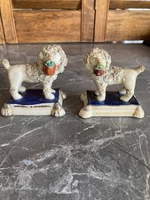 Pair of Antique Miniature Staffordshire Poodle Figures c.1845