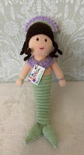 Hand Knitted Summer Mermaid Rag Doll Soft Toy Plush Lilac Green Sparkle Tail