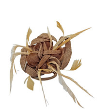 COFFEE MESH FASCINATOR - Mesh flowers with feathers - clip & optional headband