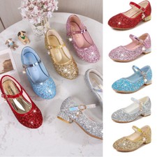 GIRLS KIDS HIGH HEEL PARTY LEATHER SHOES CHILDRENS WEDDING BRIDESMAID SANDALS UK