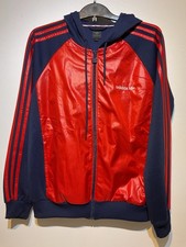 Adidas Originals Navy Blue & Red Shell Zip Up Hoodie Jacket Top NWOT - Size M