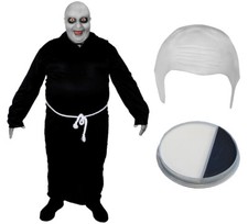 BLACK ROBE, WHITE BALD CAP AND FACE PAINT MENS HALLOWEEN FANCY DRESS COSTUME