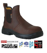 Grafters Mens Extra Wide Leather Steel Toe Cap Safety Chelsea Dealer Work Boots