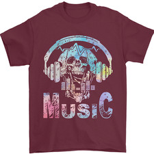 Music Skull With Headphones Dance Tekno Mens T-Shirt 100% Cotton
