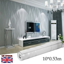 3D Silver Grey Wave Embossed Wallpaper Living Room Non-woven Wall Cover Decor 5㎡