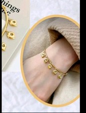 Real 18ct Yellow Gold Bangle With Charms Size 17cm
