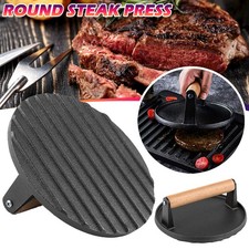 Europe Cast Iron Round Flat Bottom Grill Bacon Smashed Burger Panini Press