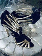 Zara Gold & Black Suede Strappy High Heeled Sandals - UK7 EUR/40