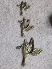 Set of 3 Graduated Solid Red Brass Alloy ~ Flying Birds Wall plaques c1930 ~ 2kg