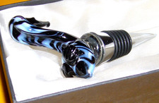 Nobilé Glassware boxed Cinderella Shoe Bottle Stopper Wine blue & black Glass