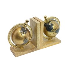 A Pair of Gold Globe Bookends On Wooden Stand Classic Map Detailing Rustic Decor