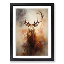Stag Gestural Framed Canvas Wall Art Print Poster Picture, Home Decor