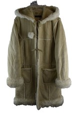 TOM WOLFE Beige Suede Coat size Uk 12 Womens Lined Hooded Casual Outdoors