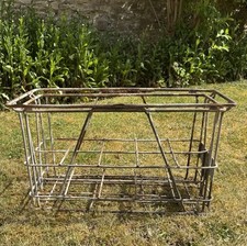 Vintage Rustic French Farmhouse Caddy Crate Wine Milk Bottle Storage LLM Metal