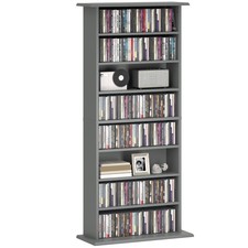HOMCOM CD Storage Unit DVD Tower Blu-ray Storage Shelf for Living Room Grey