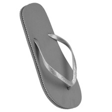 LADIES GLITTER STRAP GREY FLIP FLOPS WITH GEM SOLE Summer Beach Wear UK SIZE 3-8