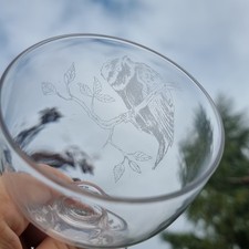 19th Century Etched Bird Glass Goblet – Hand Blown with Pontil Antique Rummer