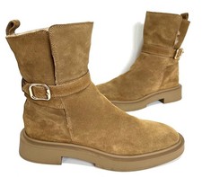 Ladies ZARA Soft Brown Suede Fleece lined ankle boots Size UK 7 eu41 Great Cond