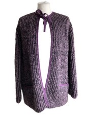 Vintage Feminella Purple Black Mohair/Wool Tie Cardigan 12-14