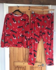 TU Red Christmas Print Soft Touch Velour Pyjamas Set  - Size 18