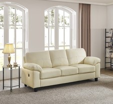 Cream Genuine Leather 3 Seater