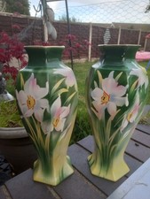 Pair green vases hand - pair,