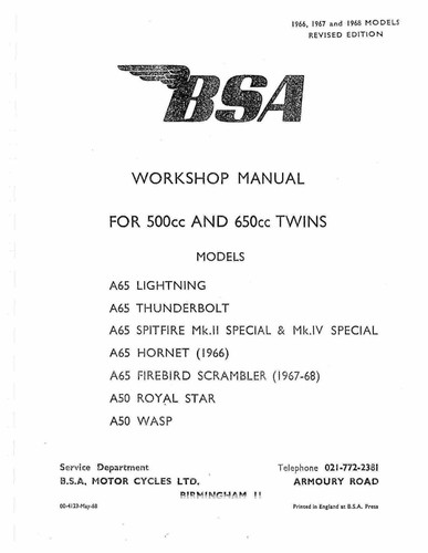 Bsa workshop service manual - workshop,