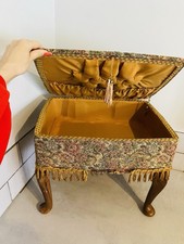 Antique sewing box stool with tassel fringe and satin lining